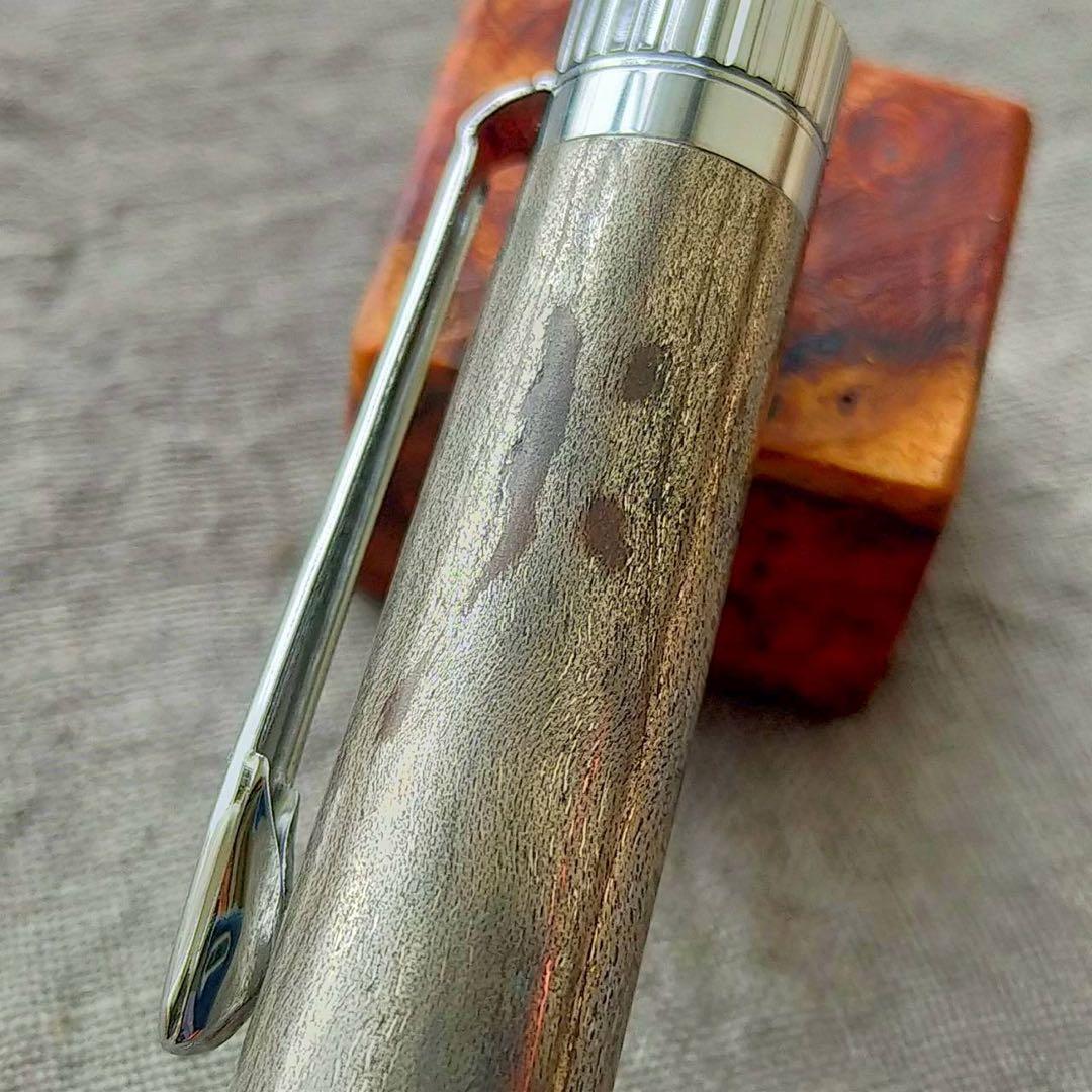 メタライズドウッド　楓　縮杢　ハンドメイド　シャープペン　0.5mm　シルバー