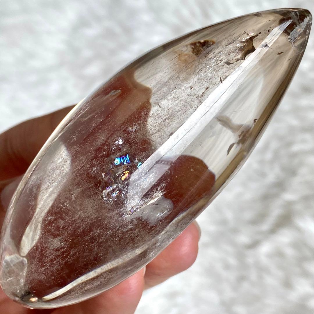 【 天然石 透明感高い 川流れ水晶 美しい 虹 水晶 一部スモーキークォーツ