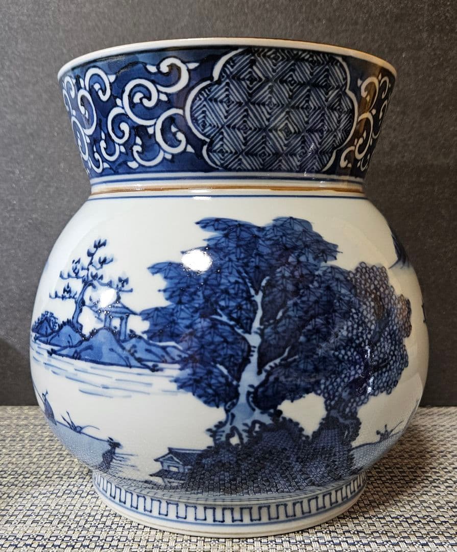 【秀逸品❗】清水焼　京焼　名工　山本壹楽造　染付　山水絵　水指　共箱　茶道具