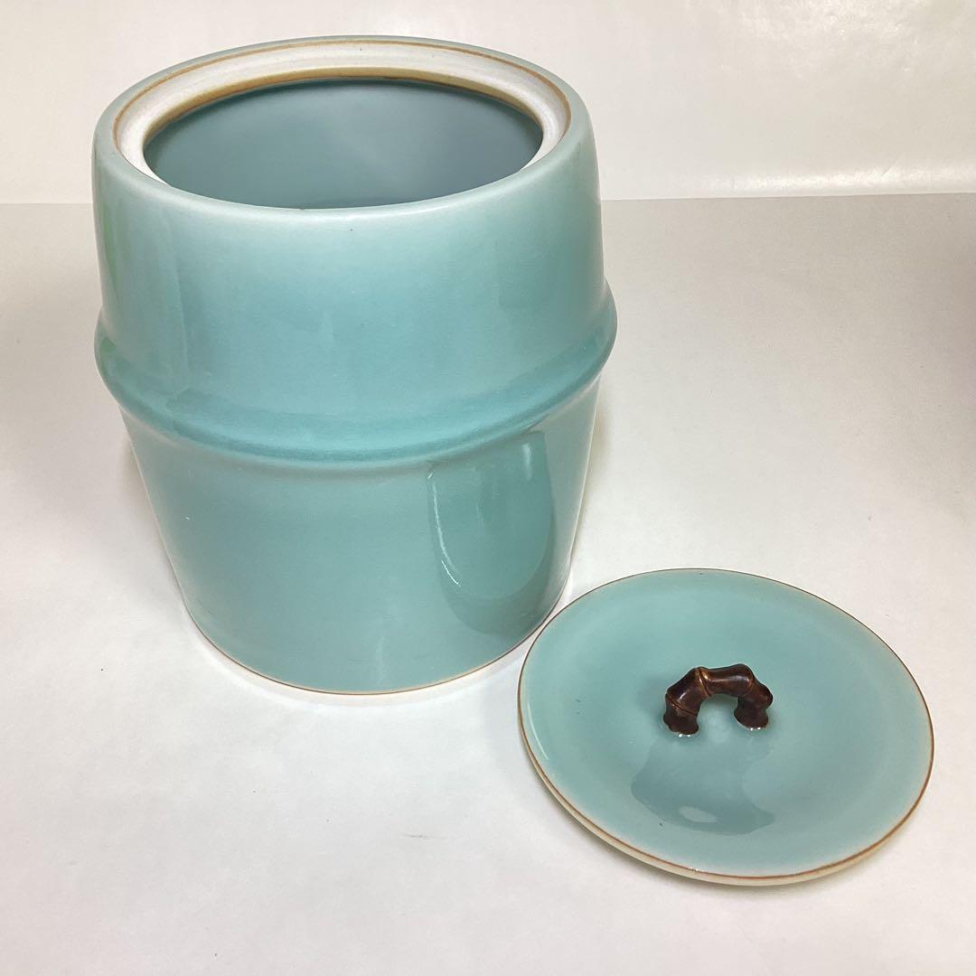 水指 青磁 大川内焼 小笠原長春作 木箱入 茶道具 古物品