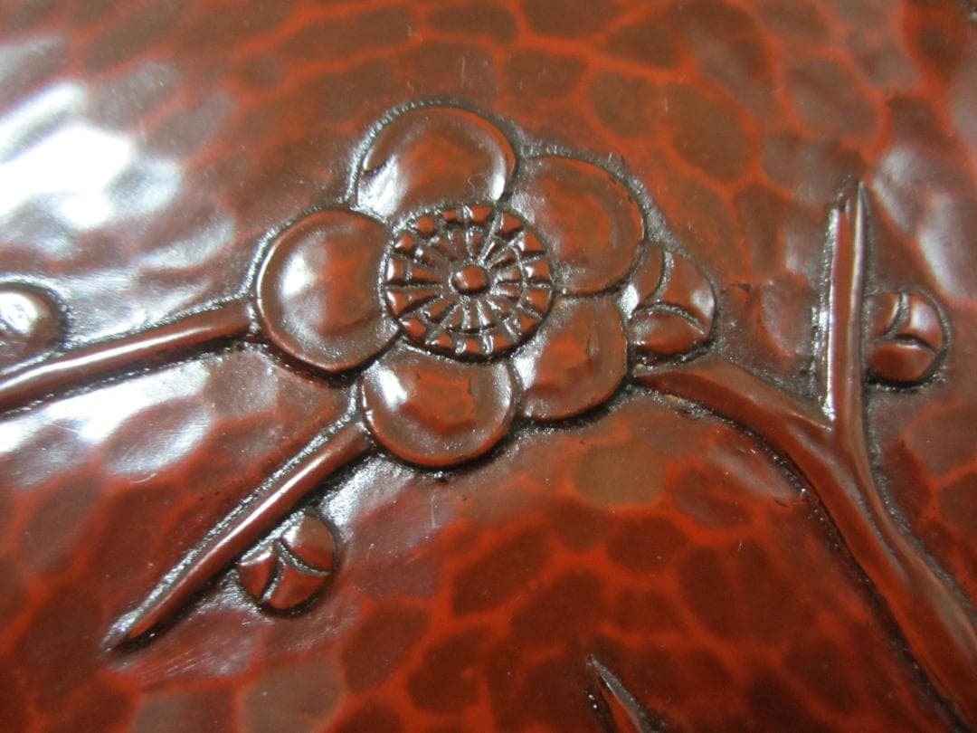 新品◆伝統工芸 鎌倉彫◆さつき堂 宇田川新太郎 ◆茶道具 漆盆「梅の図」30cm