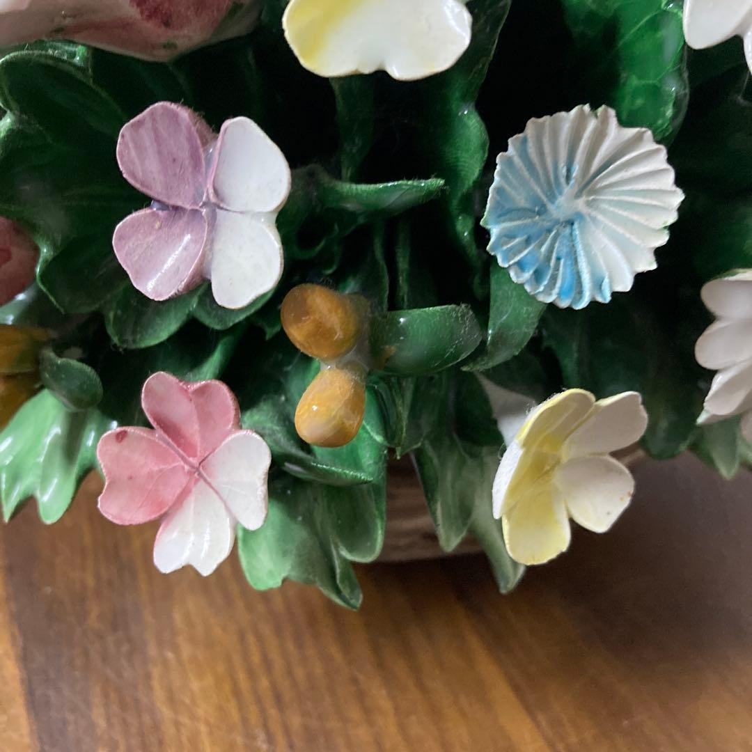 陶器製花　カラフルな花　置物
