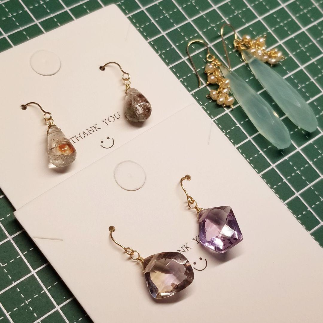 14kgf水色カラーカルセドニー&淡水パールピアス