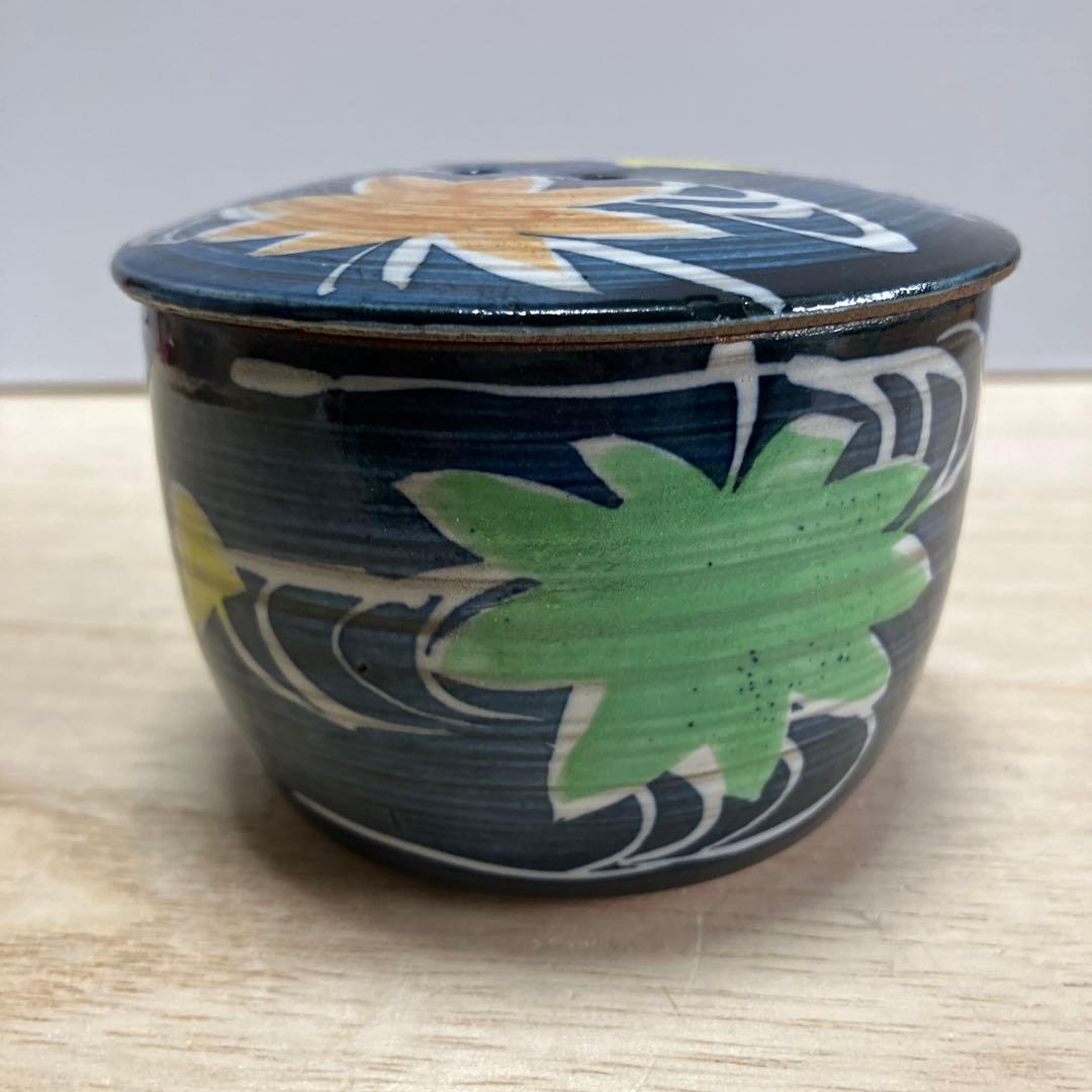 D-4 九谷焼 宗秀 薬味入れ ポット 蓋付 陶器 藍色 食器 和食器 茶器