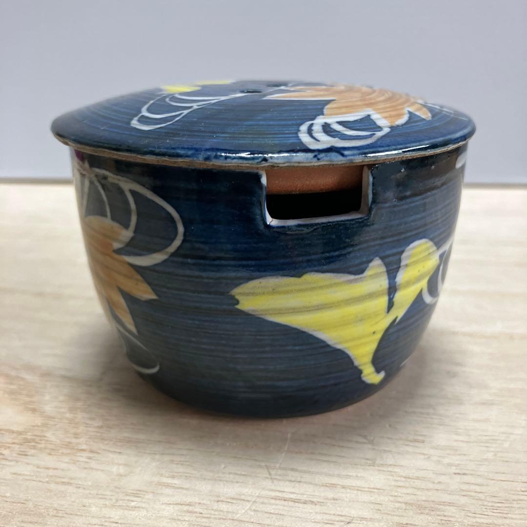 D-4 九谷焼 宗秀 薬味入れ ポット 蓋付 陶器 藍色 食器 和食器 茶器