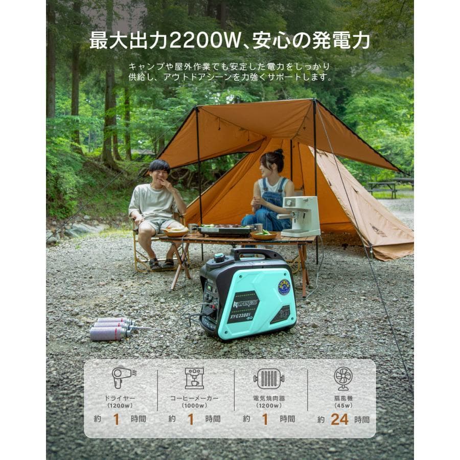 ★ガス・ガソリン両用発電機★インバーター発電機静音式 カセットボンベ発電機