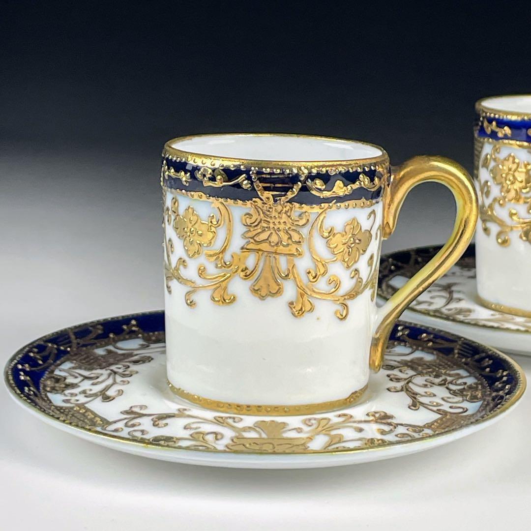 オールドノリタケ 金盛り カップ＆ソーサー ２客 メープルリーフ アンティーク