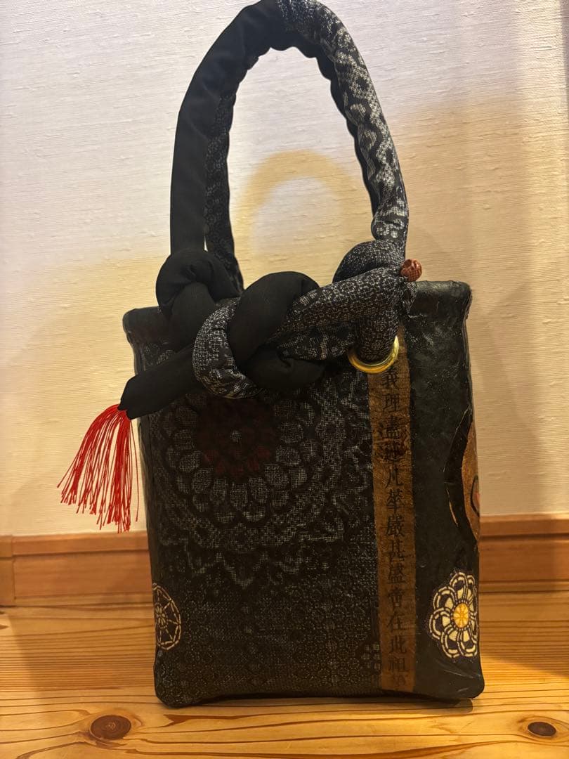 縦長大島紬一閑張りバック