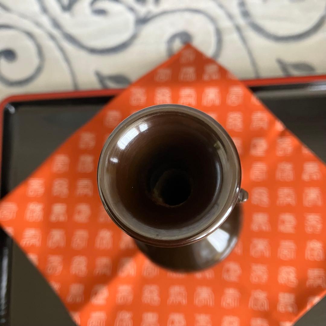 茶道具名工 釜師 角谷莎村作 唐銅龍耳水瓶 共箱 共布