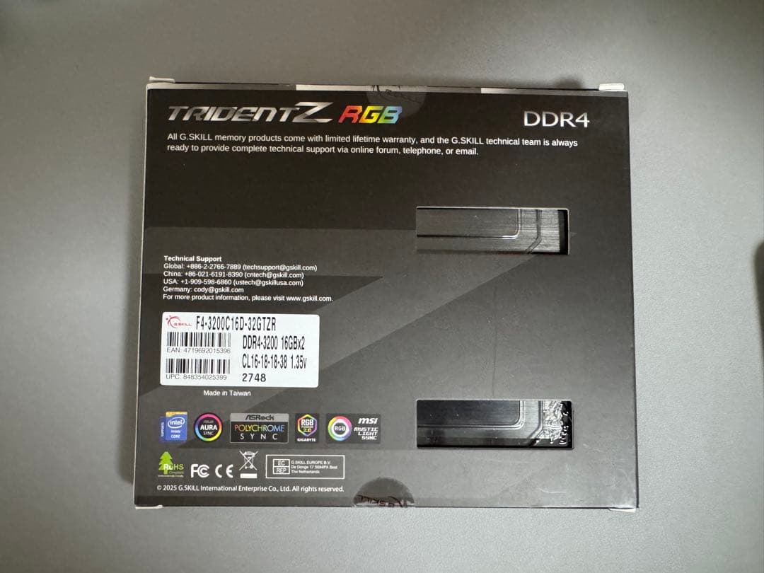 メモリー G.SKILL Trident Z RGB DDR4 16GB 3200MHz