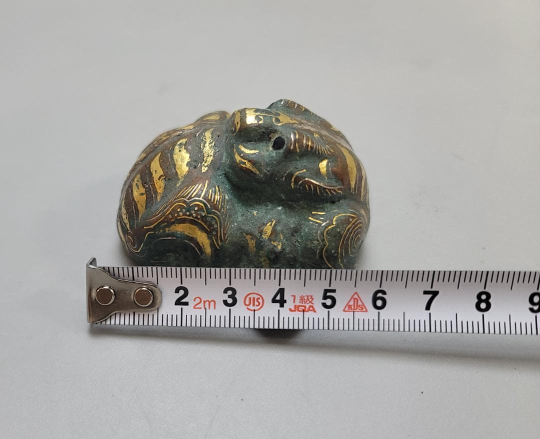中国 古銅 金銀象嵌 獣虎 置物 時代物 DT813