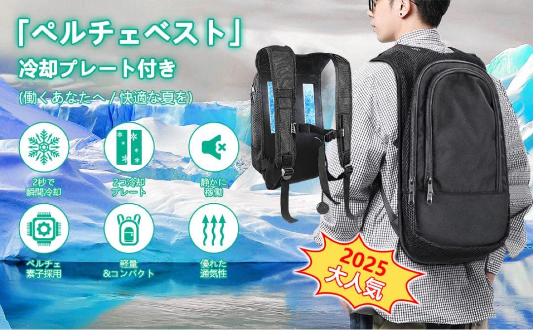 ペルチェベスト冷却ベスト 背中クーラー USB給電 熱中症対策　釣り　アウトドア