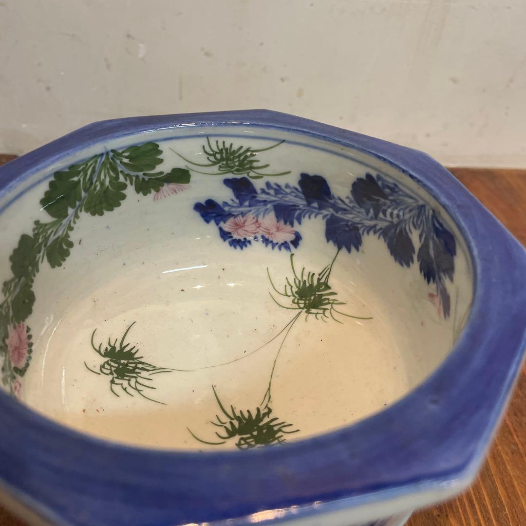 美品　古伊万里　色絵杯洗　盃洗　明治時代頃　伊万里焼　はいせん　花の絵柄が華やか