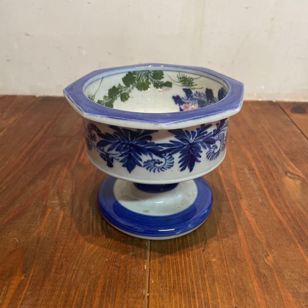 美品　古伊万里　色絵杯洗　盃洗　明治時代頃　伊万里焼　はいせん　花の絵柄が華やか