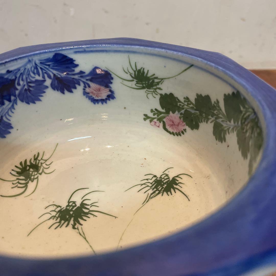 美品　古伊万里　色絵杯洗　盃洗　明治時代頃　伊万里焼　はいせん　花の絵柄が華やか
