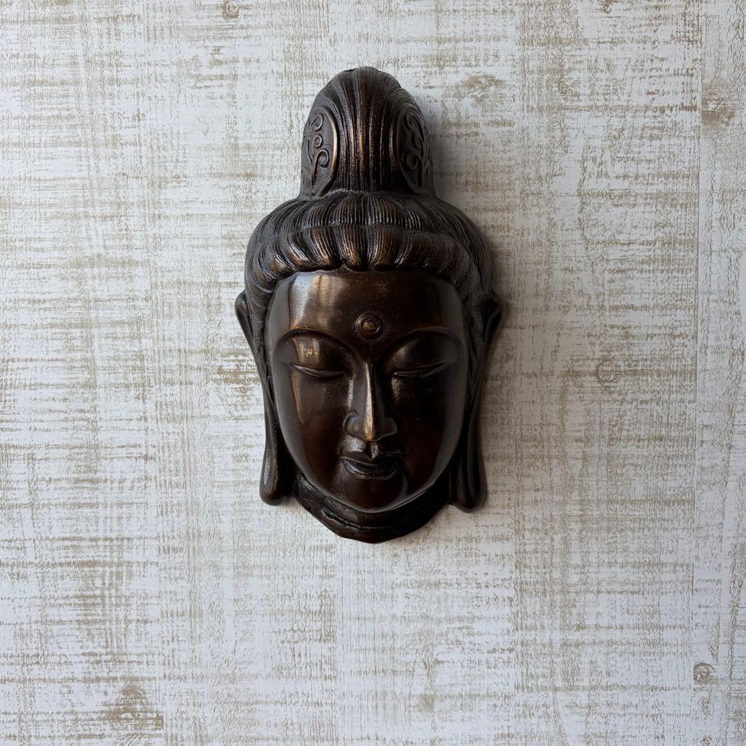 【アンティーク】仏面 鋳造謹製 月光菩薩 鉄製 お面 仏像 縁起物 飾り物