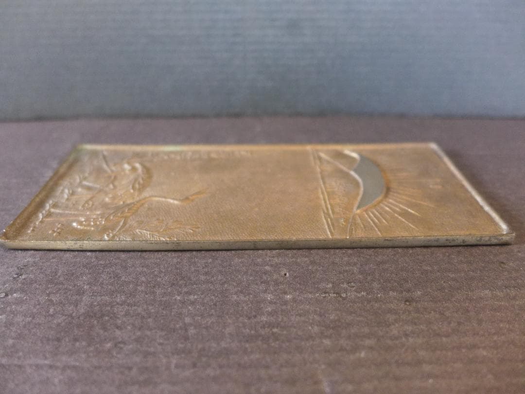 時代物　江戸時代　青銅　鶴2羽と日の出文様　銅鏡 手鏡　柄鏡　金属工芸