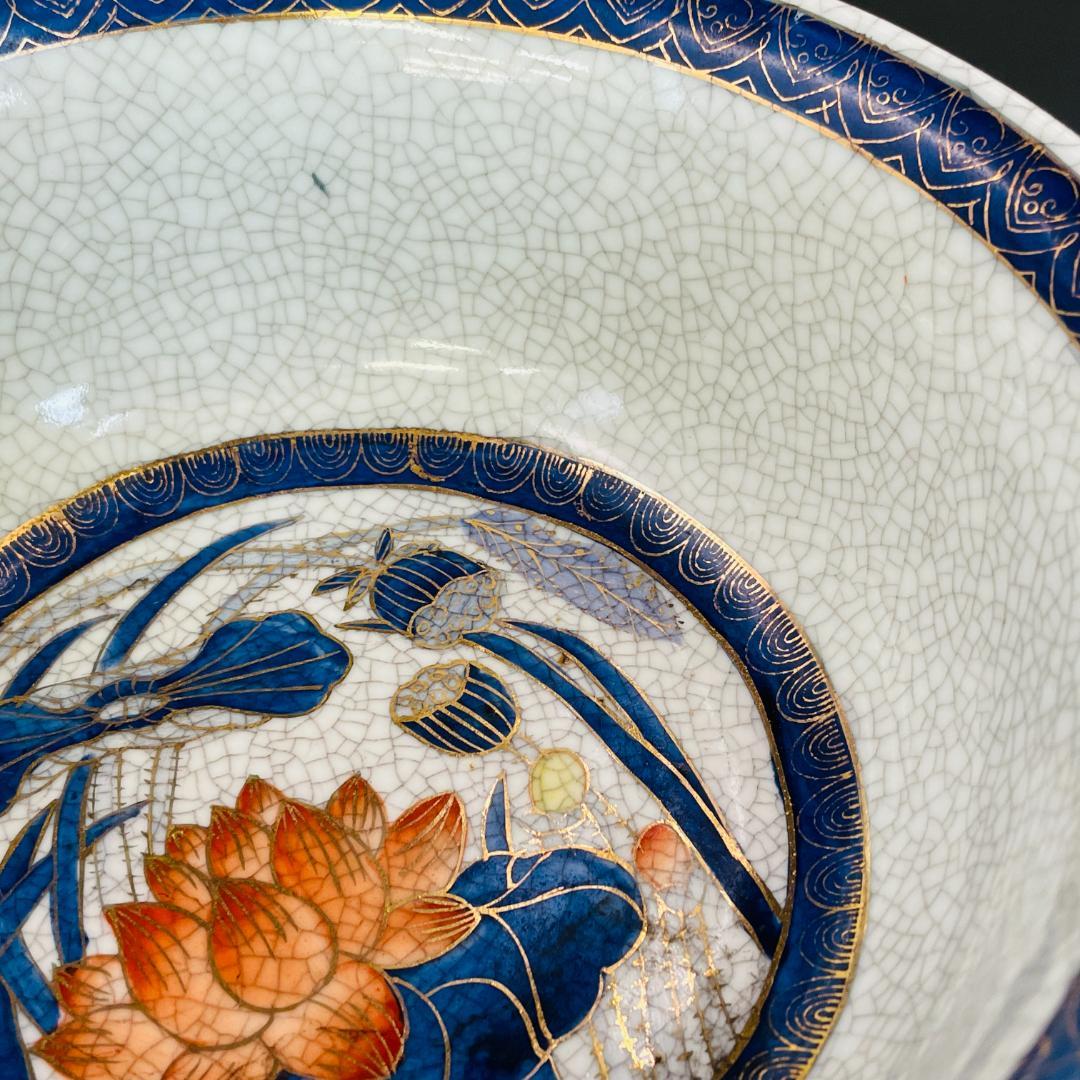 古伊万里 色絵金彩 唐草文 蓮花鳥図 深鉢 明治時代 上手物 R8SB64