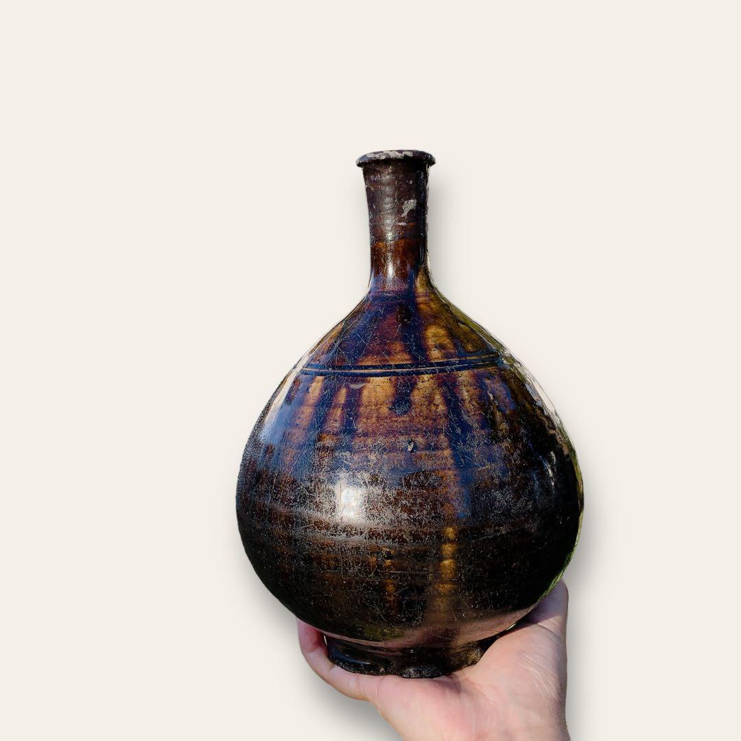 李朝　高麗　黒高麗？　朝鮮　骨董品　古美術　壺　中国　一輪挿し　おちょぼ口