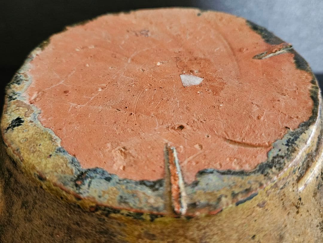 【古代中国古陶磁器】中国古美術　漢時代　漢緑釉褐釉　丸形　ハレーション　壺