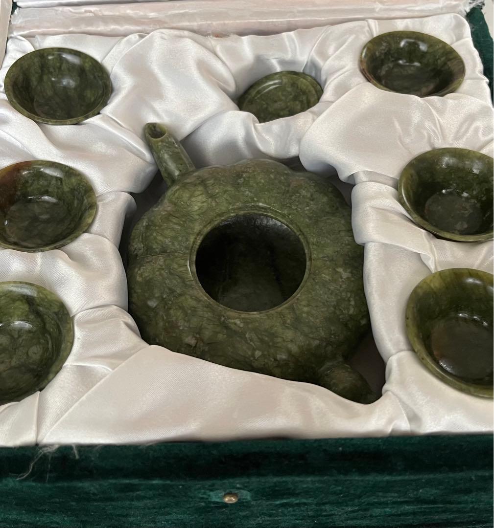 玉製（南方碧玉）茶道具　茶器揃 急須 茶碗 ５点　時代物