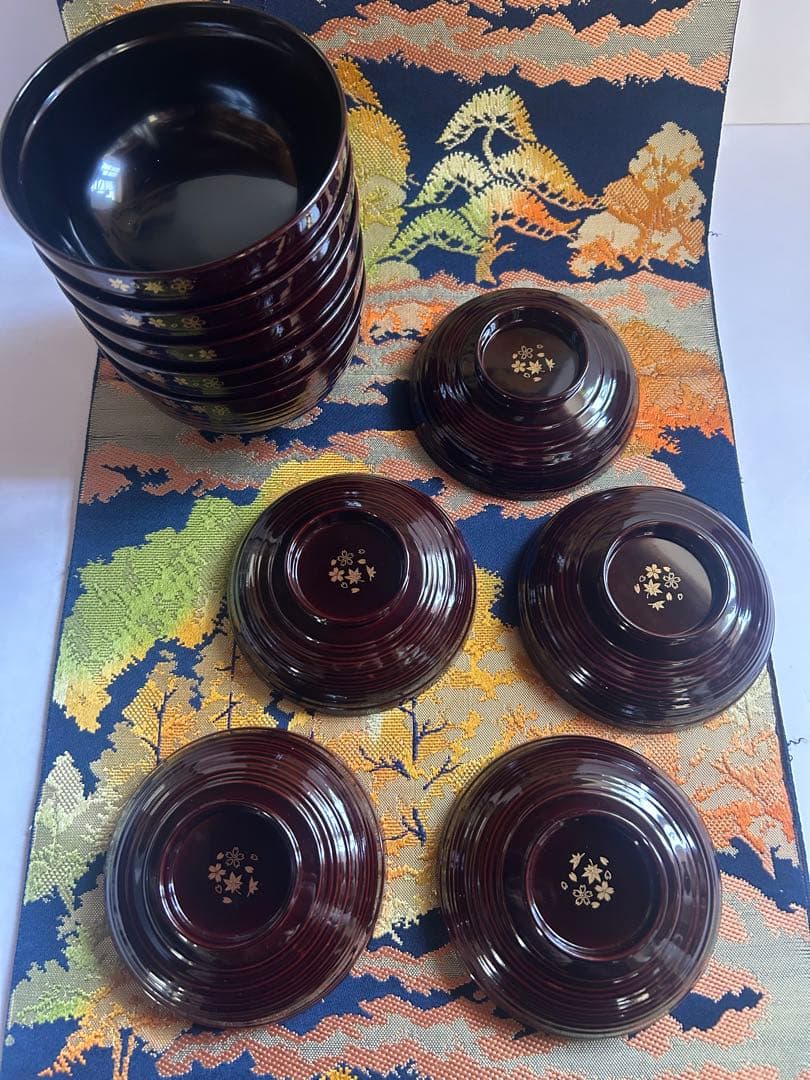 【未使用】吸物椀 5椀 高級漆器 木製 溜塗 見返し松葉 内朱 茶道具 茶懐石