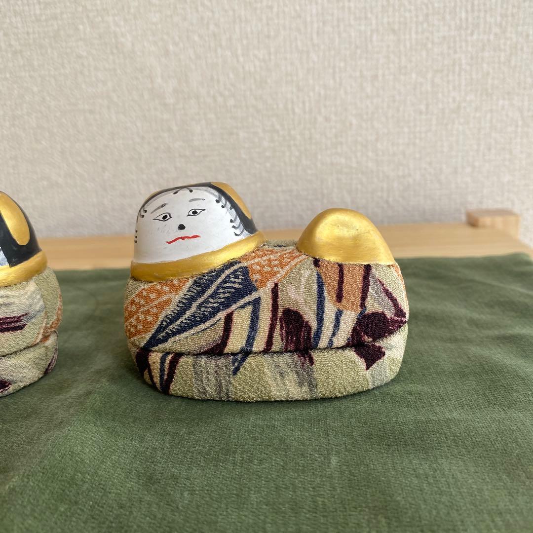 日本の伝統的な古布木目込み　桐塑人形　犬筥