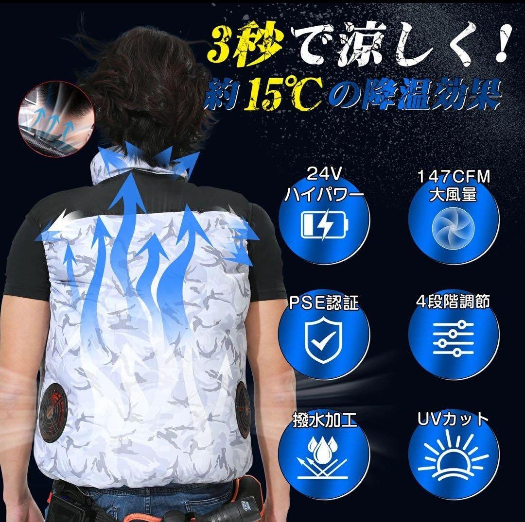 UNISO 空調服 ベスト ファンユニット＋バッテリー付きセット【M〜L】ブルー