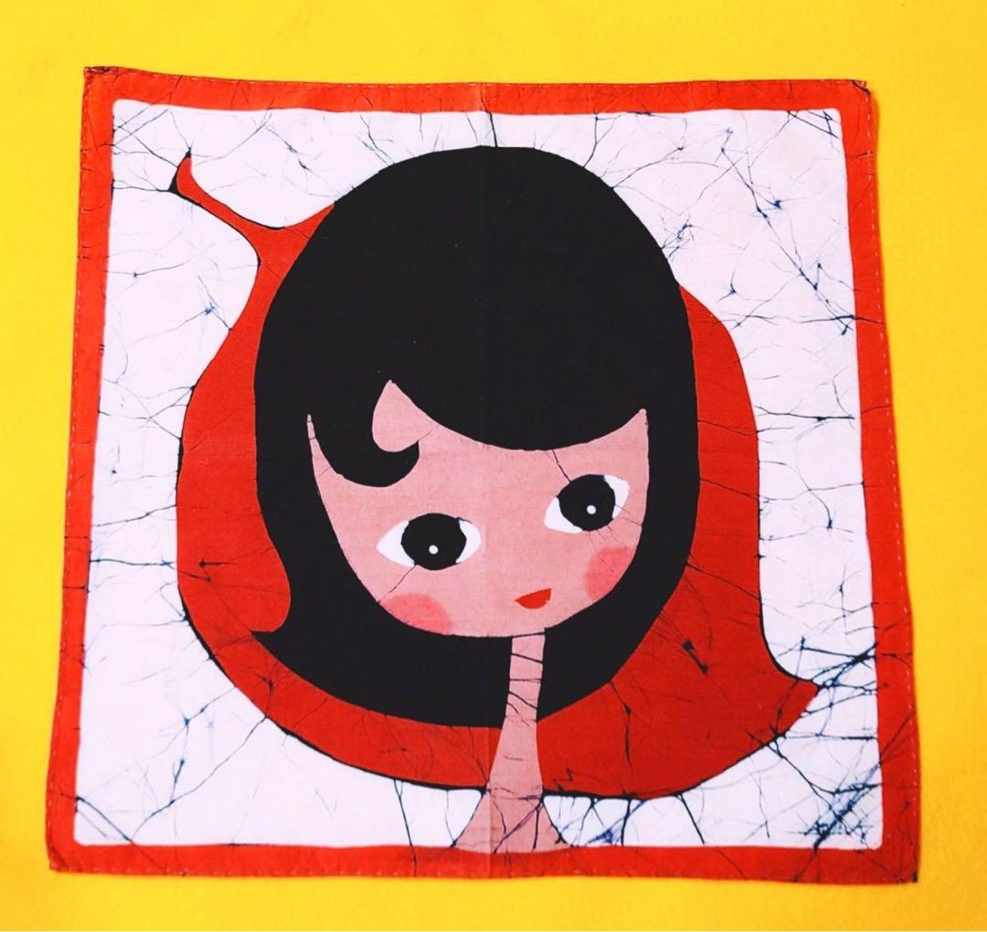 レア1970年代製ハンカチ昭和レトロ懐かしい少女メルヘンイラストバンダナスカーフ