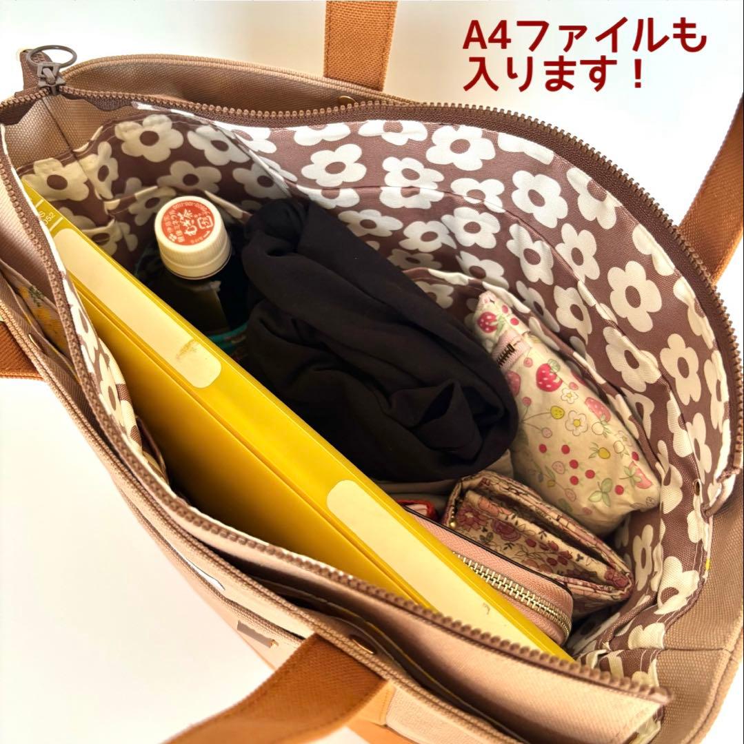 倉敷8号帆布あおりポケット付きトートバッグL ボルドー×ココア