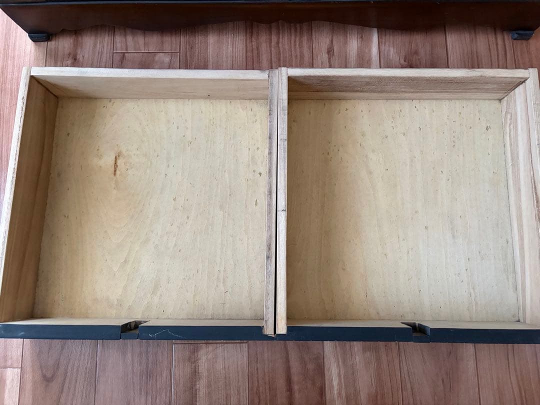 レトロ 木製水屋箪笥 隠し引出し チェッカーガラス ヴィンテージ キャビネット