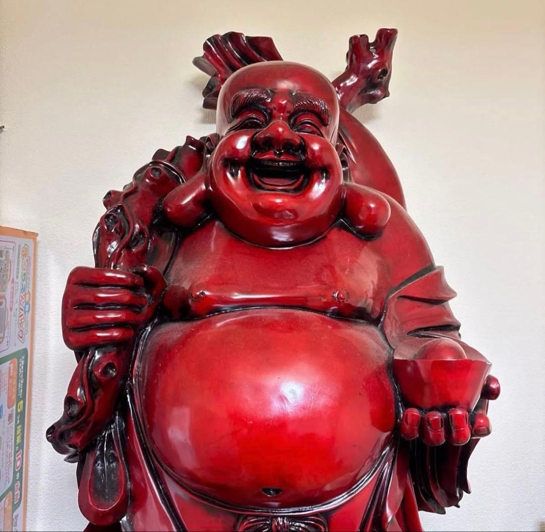 布袋様 置物 縁起物 財源滾滾 赤色 開運グッズ