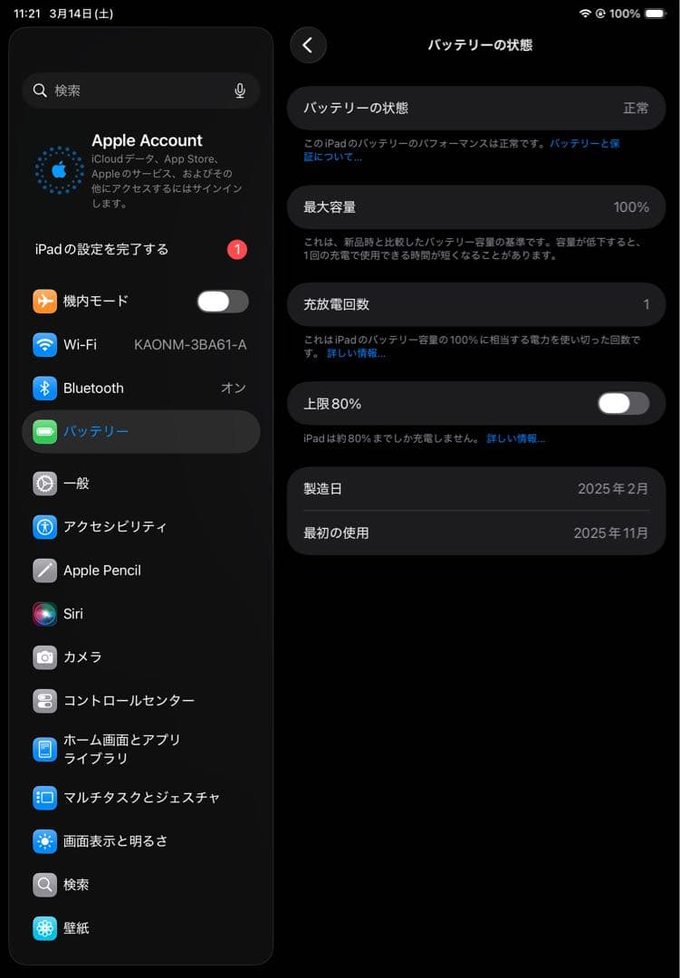 iPad 512gb シルバー　512gb Wi-Fi バッテリー最大容100％