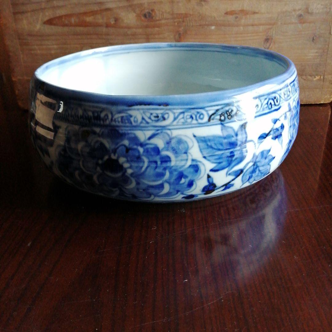 瀬戸焼　加藤偉三　桃山子　染付魚紋大平水指　29.5cm