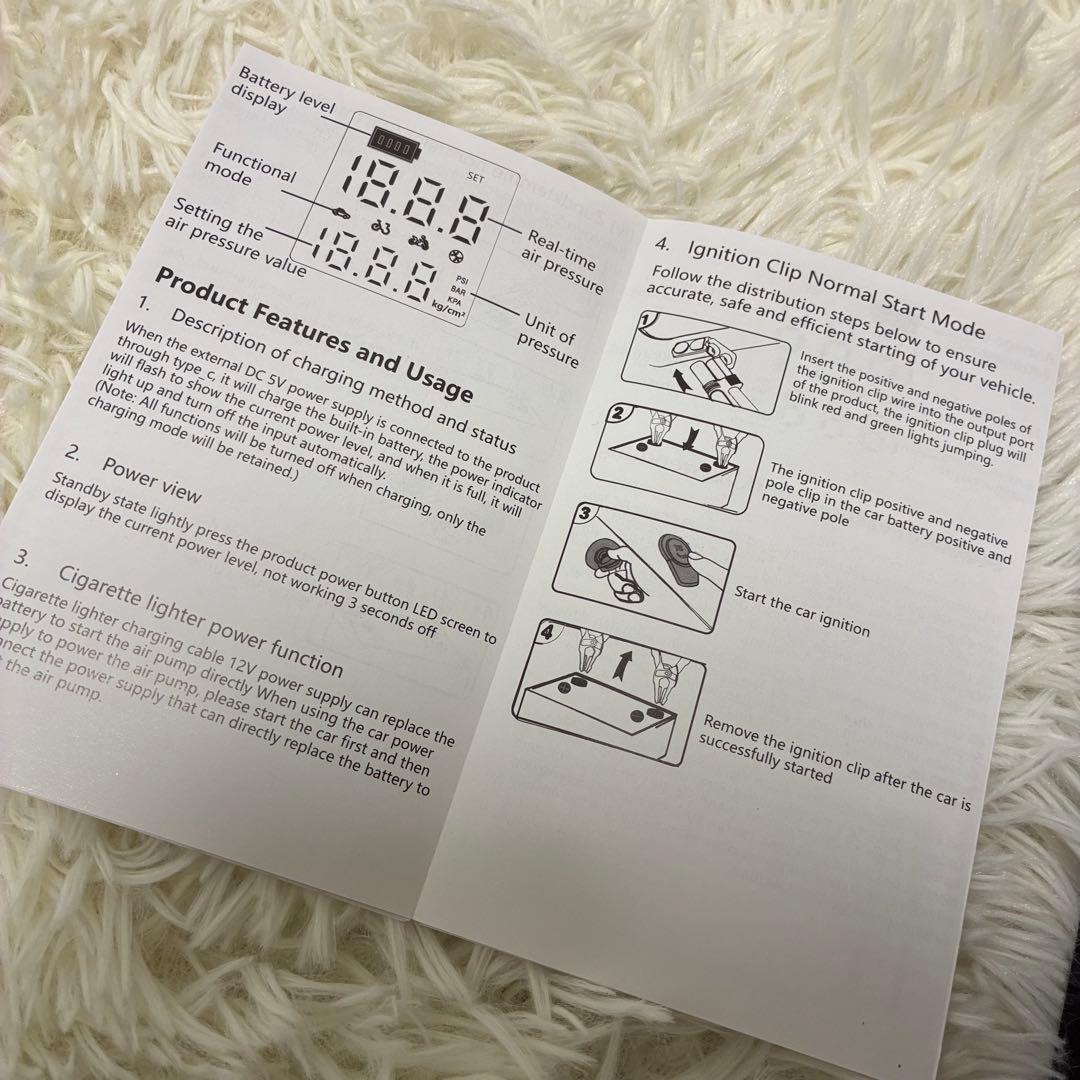 新品 ジャンプスターター 電動空気入れ エアコンプレッサー搭載✨10000mAh