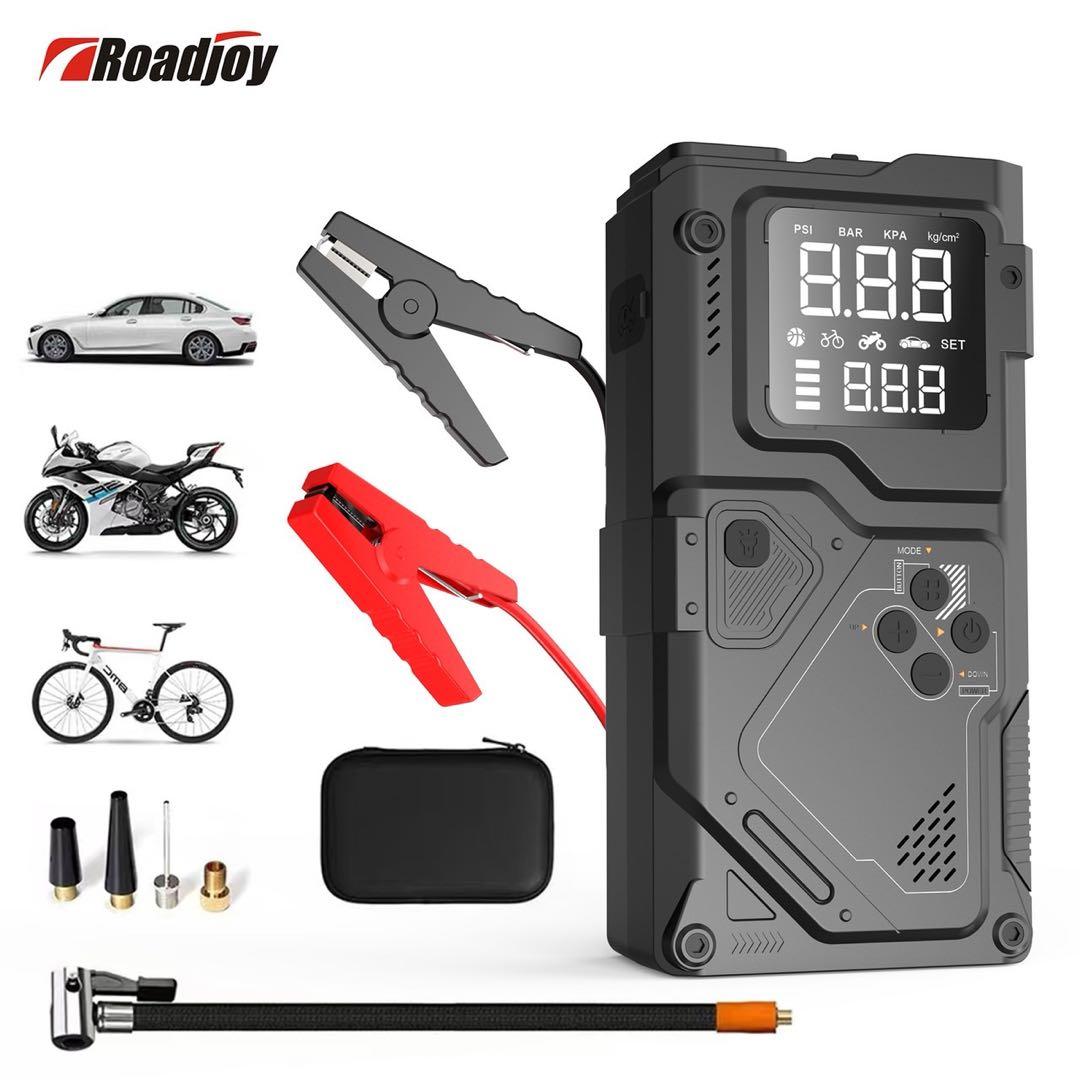 新品 ジャンプスターター 電動空気入れ エアコンプレッサー搭載✨10000mAh