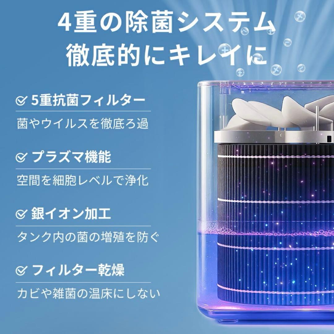 AI自動調湿 5L 気化式 加湿器 プラズマ 4重除菌 大容量 5段階調整