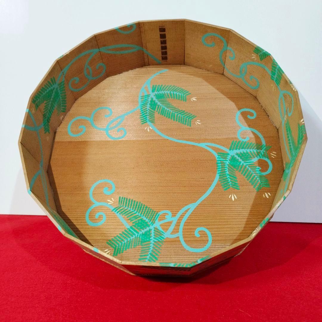【茶道具】玄々斎好写 松唐草炭斗 杉折曲十六角 状態良好 共箱入