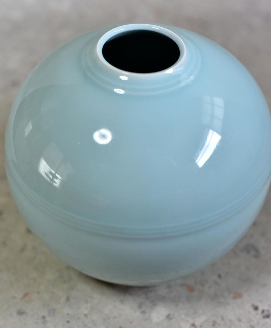 木村万岳作　青白磁壺【極上品】　花入れ　共箱