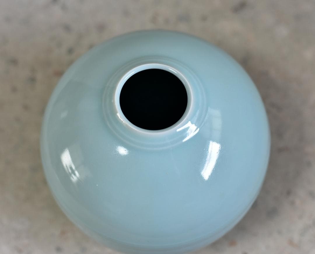 木村万岳作　青白磁壺【極上品】　花入れ　共箱