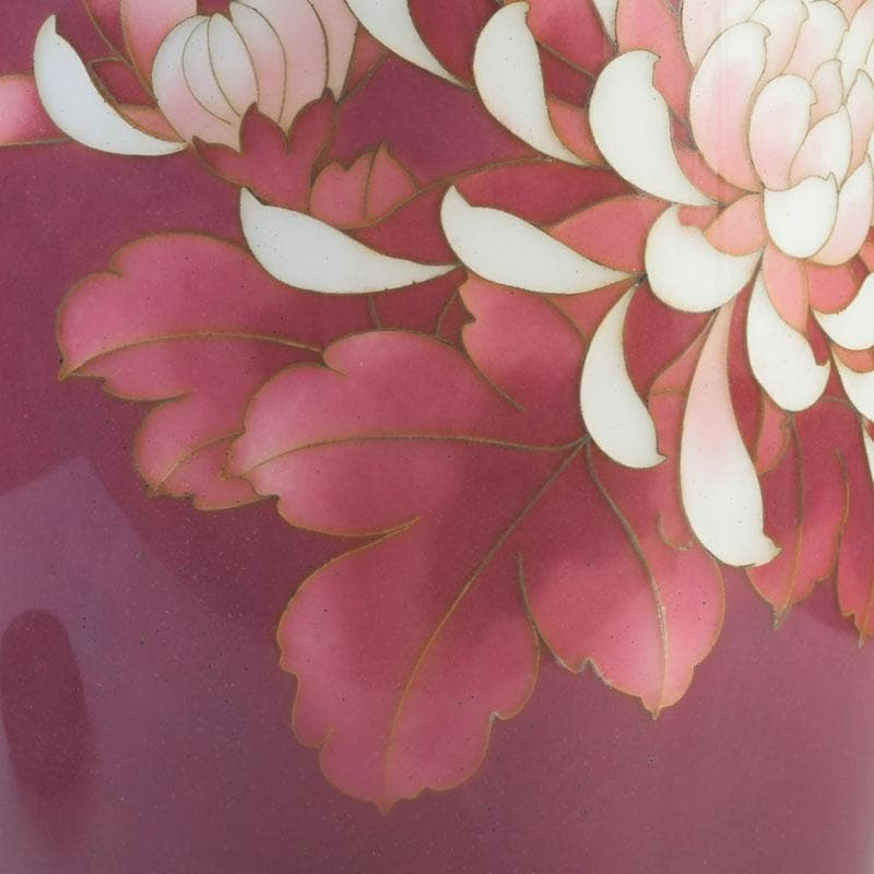 七宝焼　紫釉　菊文　花瓶　唐木台付　共箱　V　9946