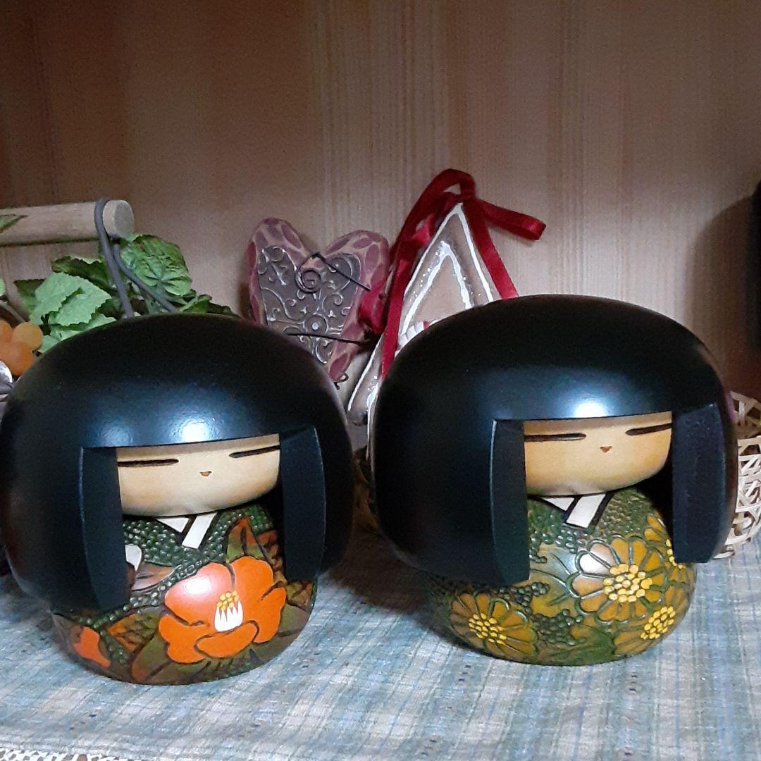 こけし 2個セット☘️季作品☘️菊花と椿