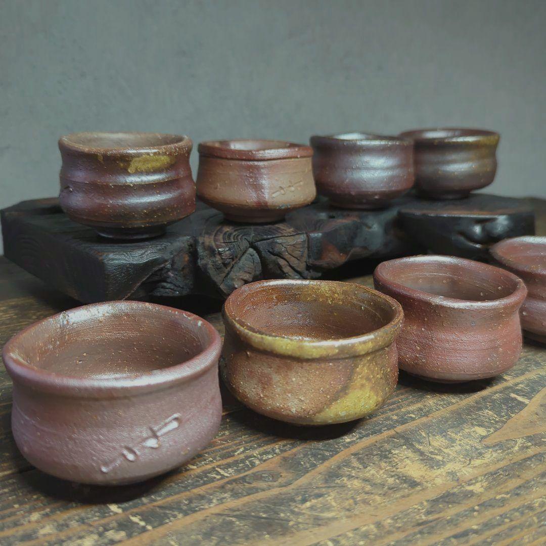 陶芸　備前焼　焼締　窯変　緋襷　酒器　ぐい呑み　お猪口　22個　まとめ売り