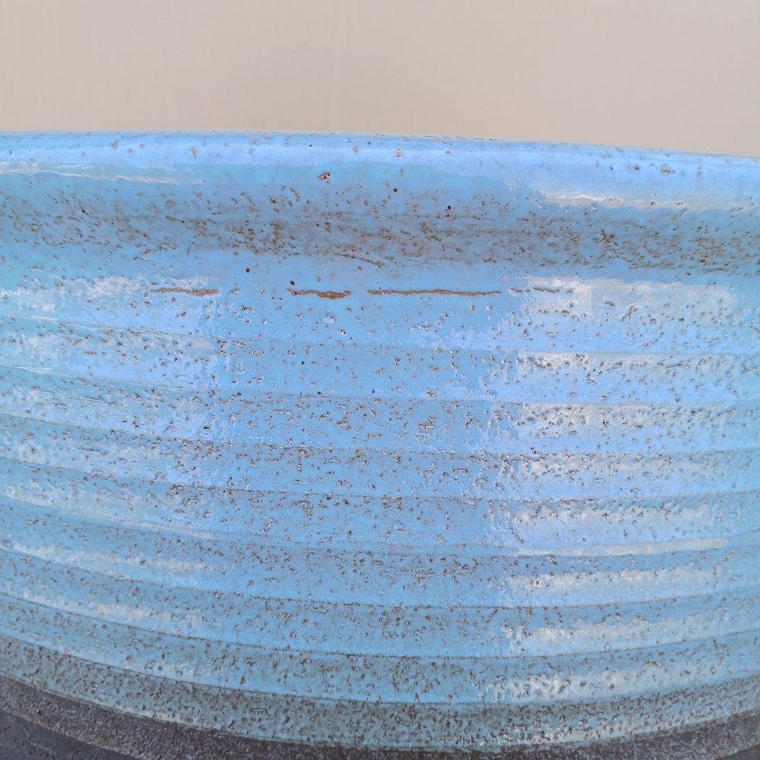 新品　∅50　陶器　睡蓮鉢　特大　難有　メダカ鉢　水色　ブルー　ルーバー　LWC