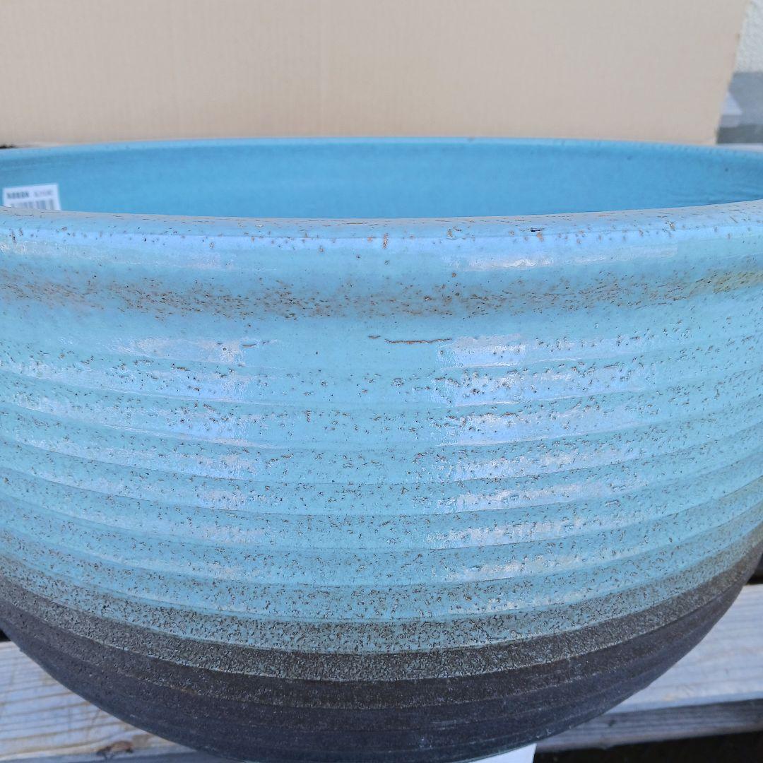 新品　∅50　陶器　睡蓮鉢　特大　難有　メダカ鉢　水色　ブルー　ルーバー　LWC