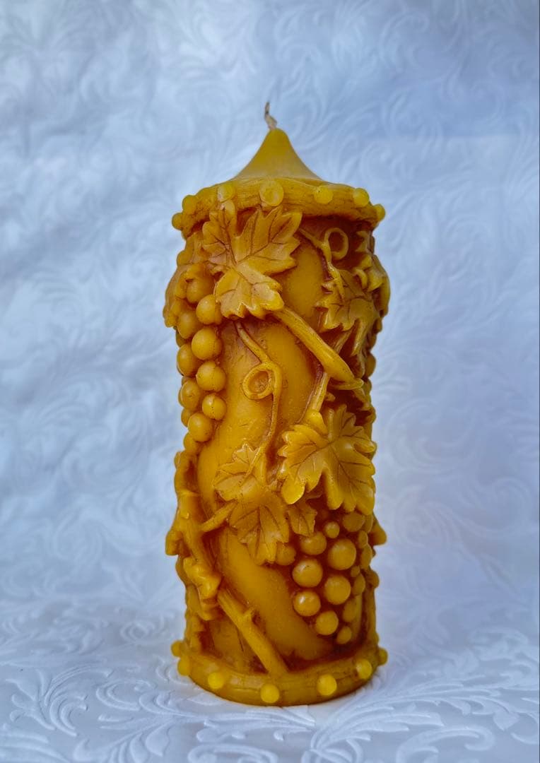 蜜蝋キャンドル ブドウと葉の彫刻 約16cm カメヤマローソク