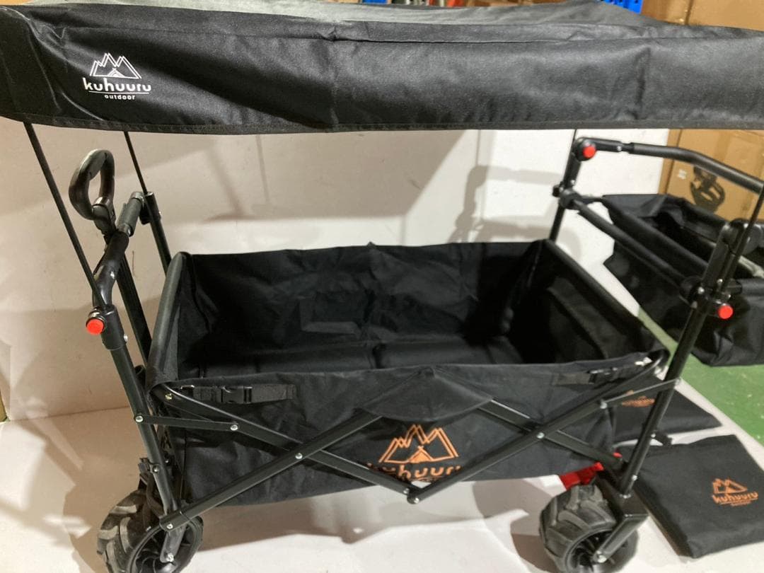 ① アウトドア ブレーキ付 屋根付 キャリーワゴン ペットカート 犬 黒