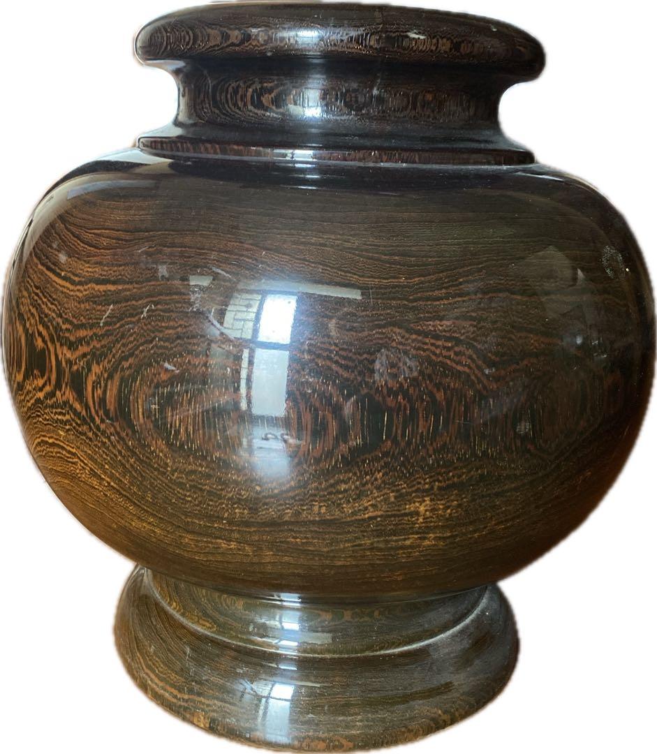 木製　壺　ダークブラウン 丸型　骨董品