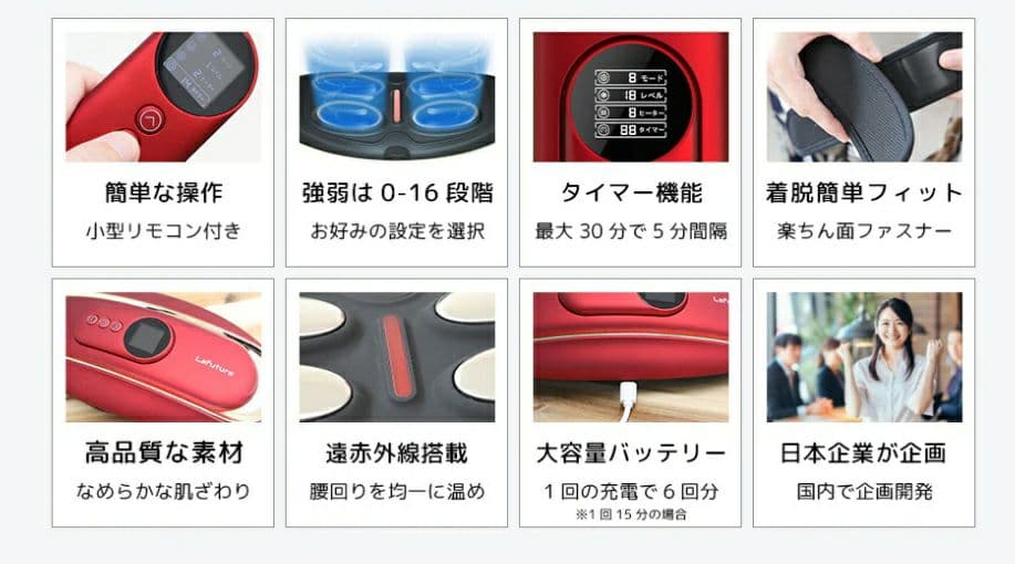 EMS 腰マッサージャー コードレス 低周波 温熱 男女兼用