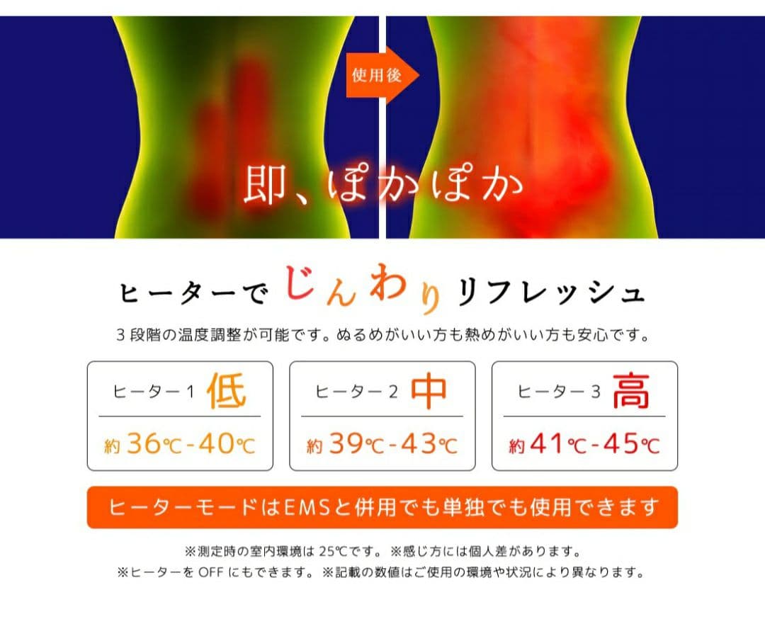 EMS 腰マッサージャー コードレス 低周波 温熱 男女兼用